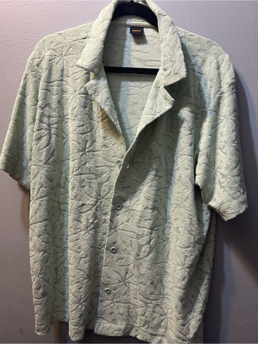Boss Light Sage Green Short Sleeve Button Shirt